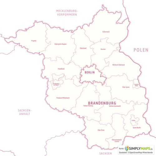 Politische / Administrative Karte Brandenburg Berlin - Vektor Download (JPG, PDF, AI) - Bezirke und Landkreise