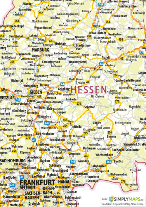 Landkarte / Straßenkarte Hessen - Vektor Download (AI,PDF, JPG) - Detailansicht