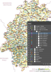 Landkarte / Straßenkarte Hessen - Vektor Download (AI,PDF, JPG) - Illustrator-Ebenen