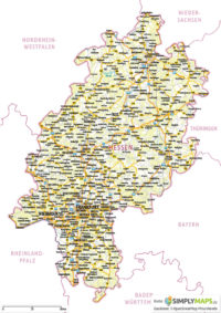 Landkarte / Straßenkarte Hessen - Vektor Download (AI,PDF, JPG) - Gesamter Ausschnitt
