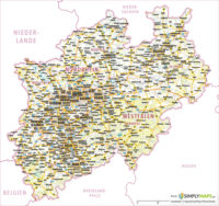 Landkarte / Straßenkarte Nordrhein-Westfalen - Vektor Download (AI,PDF, JPG) - Gesamter Ausschnitt