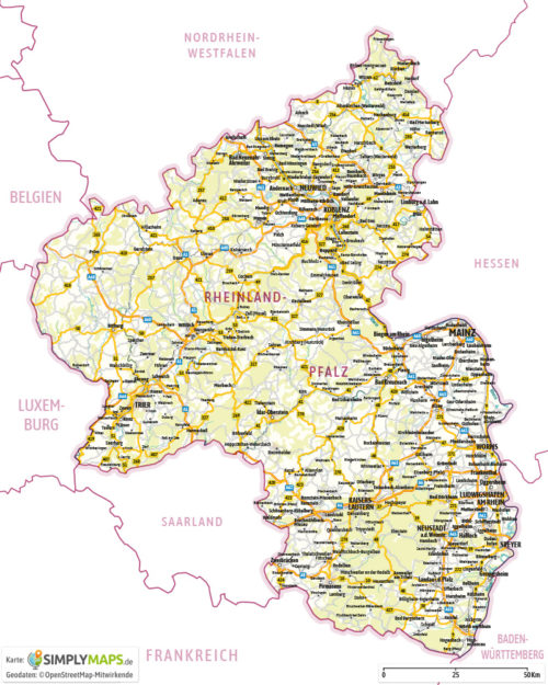 Landkarte Rheinland-Pfalz - Vektor Download (AI,PDF,JPG) - Gesamter Ausschnitt
