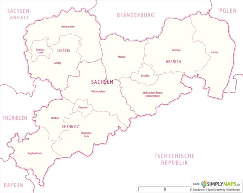 Politische / Administrative Karte Sachsen - Vektor Download (JPG,PDF,AI) - Bezirke und Landkreise