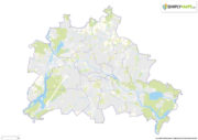 Stadtplan Berlin mit Bezirken (DIN A3) - Bebauung, Grünflächen, Gewässer, Grenzen | PDF, SVG, AI, JPG. Karten zum Drucken und bearbeiten (editierbar). Mit Ebenen. Kostenloser Download.