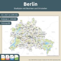 Stadtplan Berlin mit Bezirken (DIN A3) - PDF, SVG, AI, JPG. Karten zum Drucken und bearbeiten (editierbar). Mit Ebenen. Kostenloser Download.