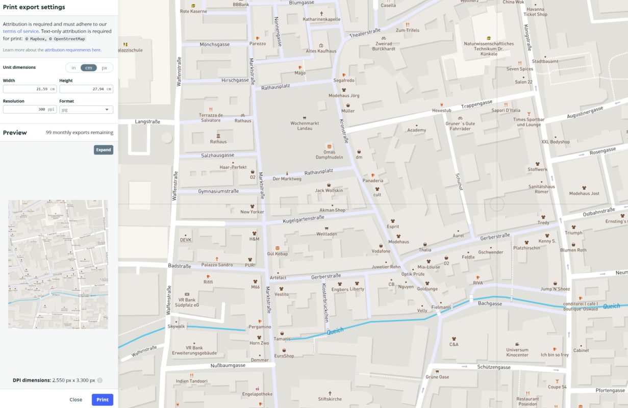 Stadtplan erstellen mit Mapbox Studio - Print Export