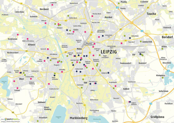 Stadtplan Regiokarte Kreiskarte Leipzig mit Standorten. Als PDF zum download oder drucken.