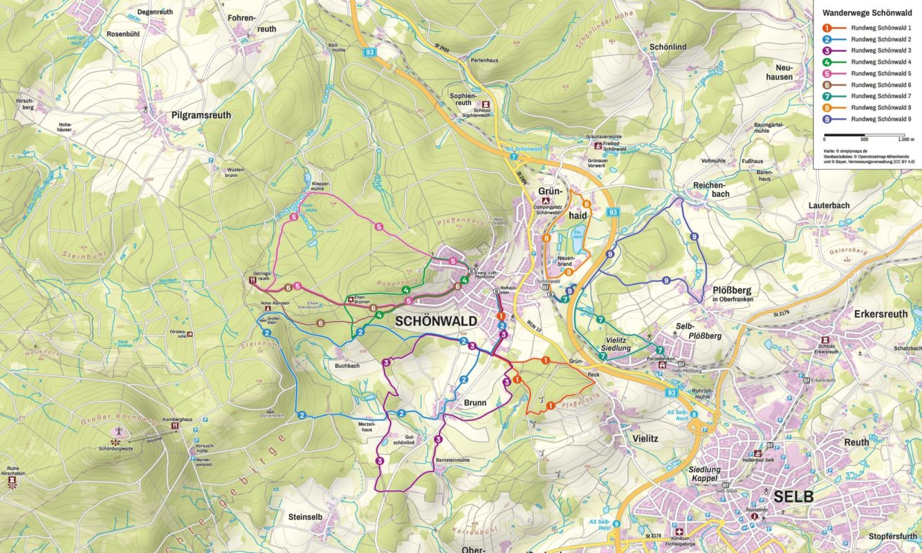 Touristische Wanderkarte Schönwald (Bayern) - Gesamtansicht
