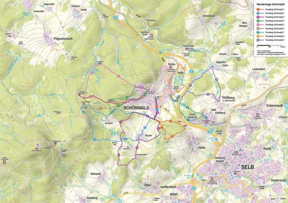 Wanderkarte Freizeitkarte Schönwald in Bayern (DIN A3)